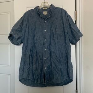 J Crew Classic Fit Men's Denim Short Sleeve Button Down Organic Cotton NWOT XL
